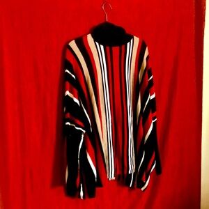 #5 NWOT Turtle Neck Poncho Cape with Stripes and Button Detail